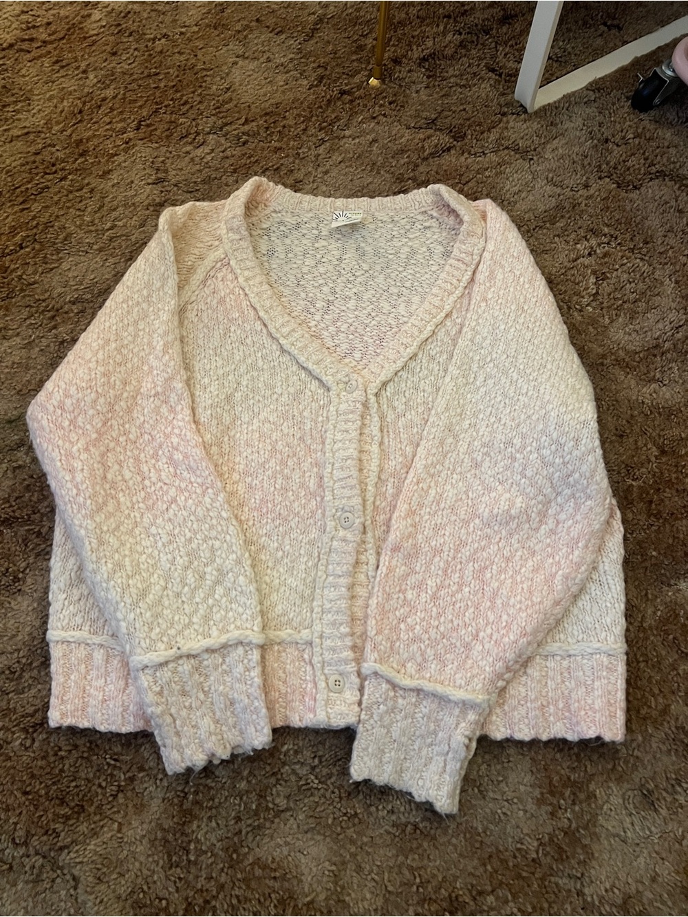 Aerie Cream-Pink Button Cardigan Sweater